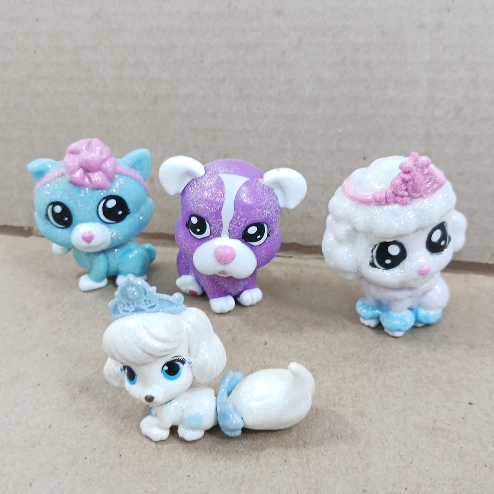 Glitter Animal Pet Figurines Lot of 4 Cat Dog Fox Tiara Bow Sparkle Toys